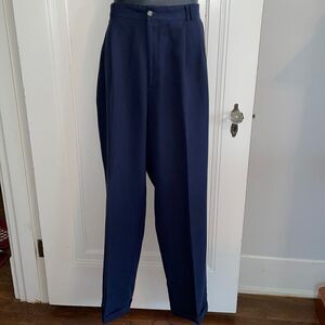 Greg Norman navy blue polyester pleat front cuffed‎ hem pants